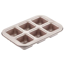 Brownie Cake Pan, 6-Cavity Non-Stick Square Muffin Pan Blondie Bakeware for Oven Baking (Champagne Gold)