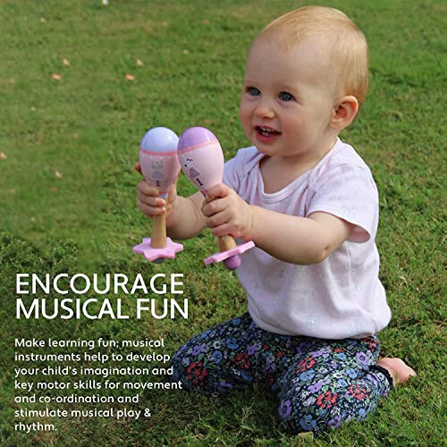 Pink Mouse & Cat Wooden Maracas, Baby Rattle Set Musical Instruments