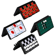 Travel Board Game Set - Bundle Pack of 4 Classic Magnetic Games for Kids - Individual Boards & Pieces for Checkers, Chess, Tic Tac Toe & Reversi
