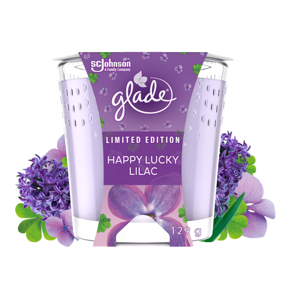 Jar Candle, Scented Candle Infused with Essential Oils, 30 Hour Burn Time, Happy Lucky Lilac, Pack of 6 (6 x 129g), Packaging May Vary