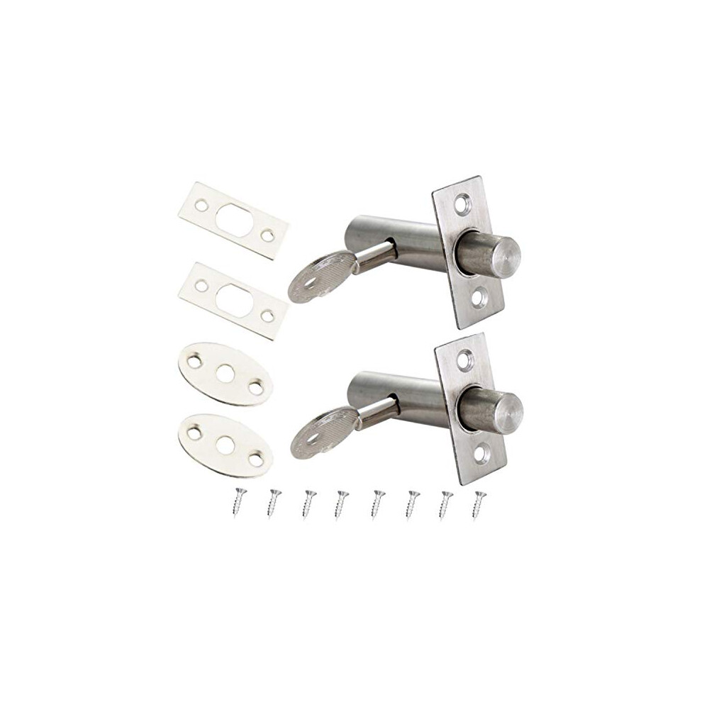 2 Pack Tubular Mortice Latch Door Security Rack Bolt Stainless Steel Door Bolts With Keys And Screws For Internal Door And Window 692041604905