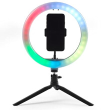 EE5977SBLKSTKEU7 Selfie Ring Light Tripod - with Phone Holder, 26cm Ring Light, LED Desktop Streaming Light, Metal Tripod with Fold Away Feet, Three