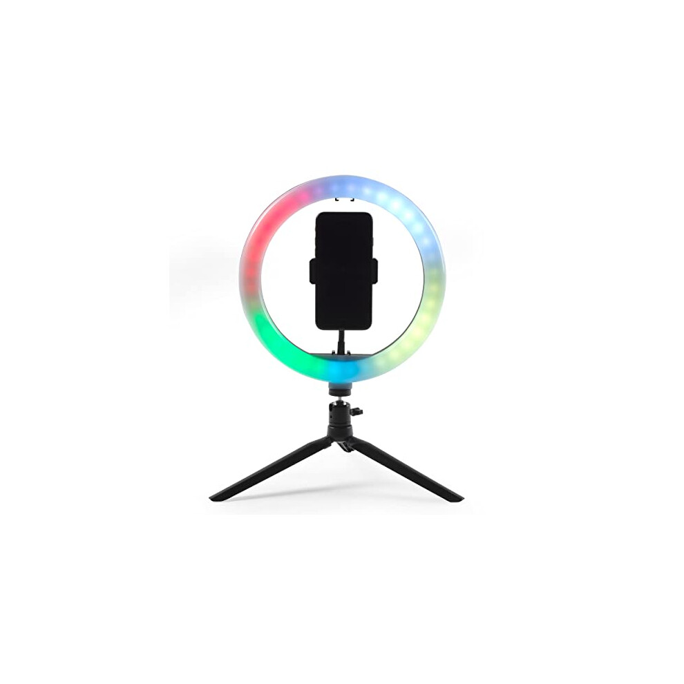 EE5977SBLKSTKEU7 Selfie Ring Light Tripod - with Phone Holder, 26cm Ring Light, LED Desktop Streaming Light, Metal Tripod with Fold Away Feet, Three