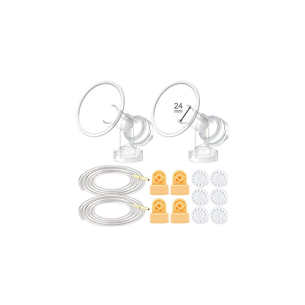 Maymom Breast Pump Kit for Medela Pump in Style Advanced Breast Pumps; 2X Breastshields (one-Piece, 24mm), 4 Valves, 6 Membranes, 2 Pump-in-Style Tubing; Can