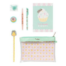 Set di cancelleria Pusheen Super | Astuccio Pusheen con penna, evidenziatore, matita con gomma, graffette, temperino, quaderno | Regali Pusheen