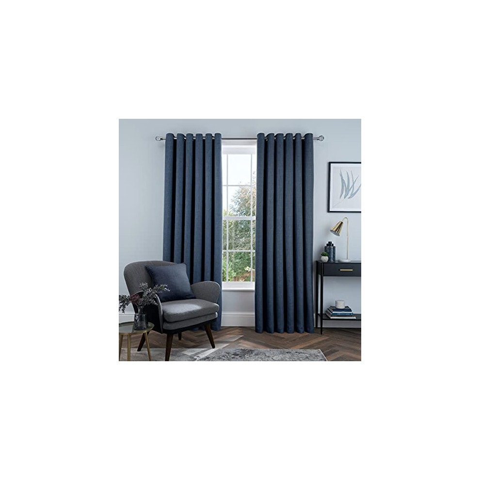 Linen Look Eyelet Blackout Lined Curtains Thermal Insulated for Bedroom and Living Room 66 x 72 Inch Navy-image-OPC-PDV8ST5-NEW