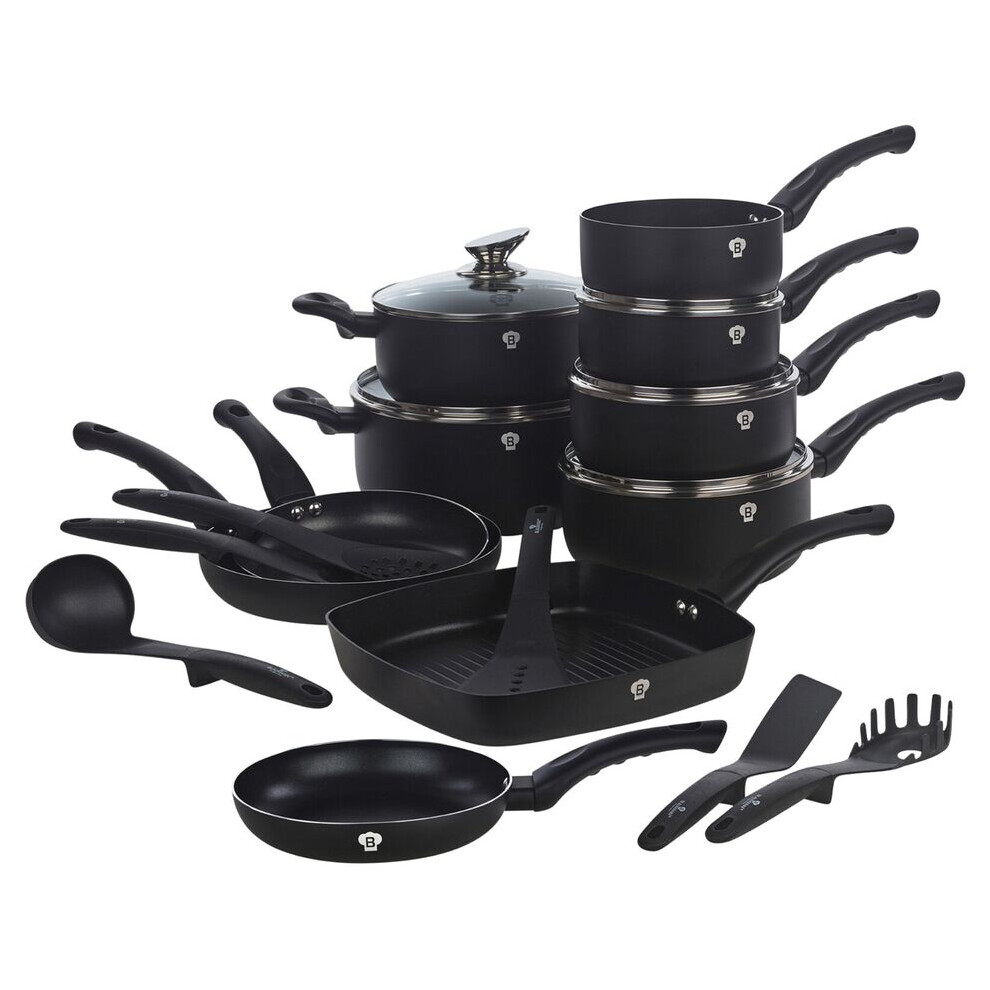 (  Black Matt) 21 Pcs Blauman Cookware Pots Grill Pans with Soft Touch Handles & Kitchen Tool Set