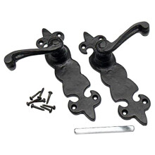 BH01854 Black Antique Fleur-de-Lys Design Lever Latch Door Handles, 195 mm x 50 mm