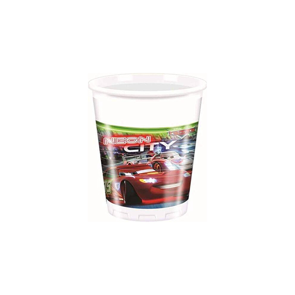 Unique Party 71736 - 200ml Neon Disney Cars Plastic Cups, Pack of 8