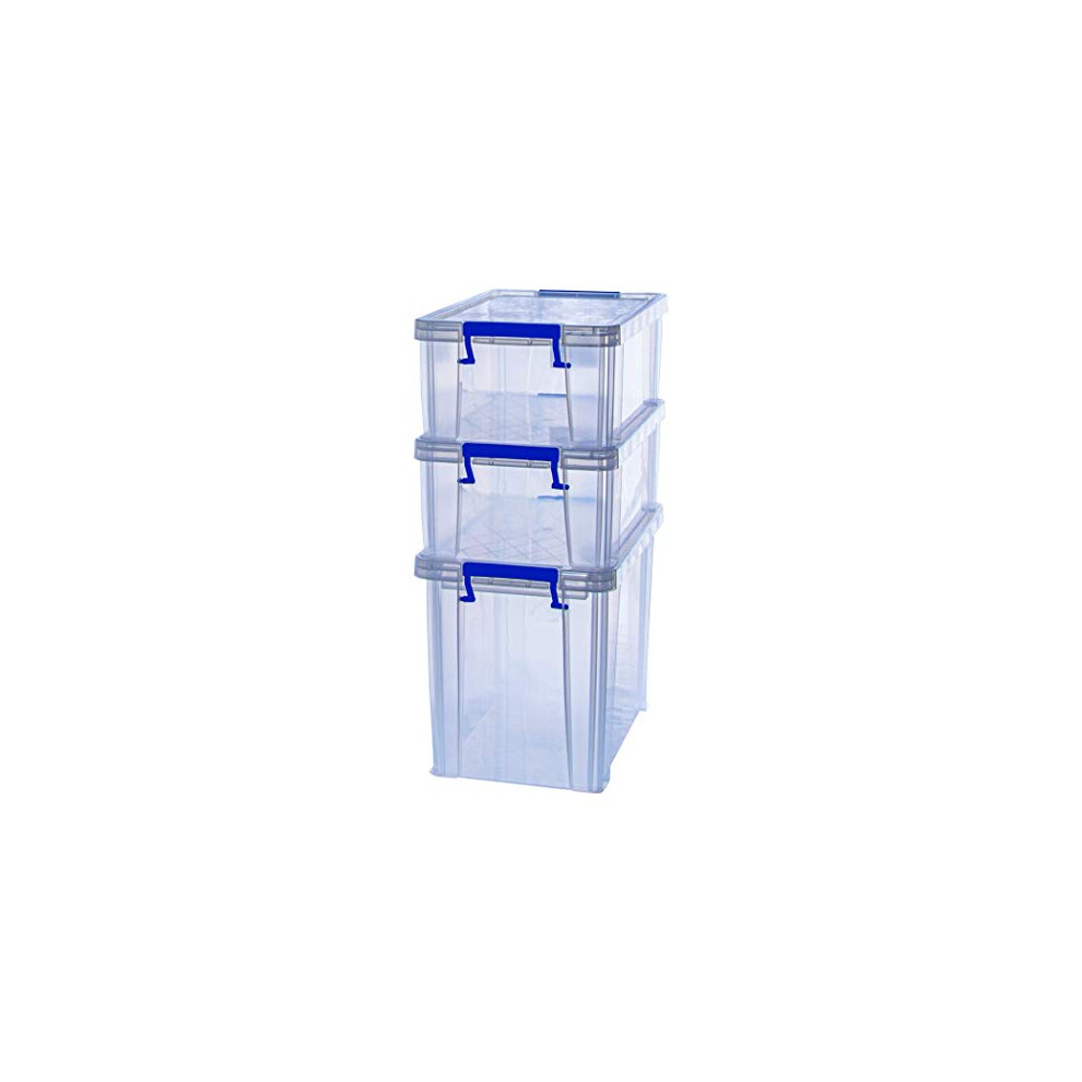 Bankers Box Plastic Storage Boxes with Lids, Pack of 3, 2 x 10 Litre + 1 x 18.5 Litre. ProStore Strong Stackable Plastic Storage Boxes, Made in the UK