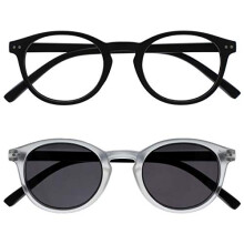 Zen 2 Pack Reading Glasses with Sun Reader Black Crystal Small Mens Womens RS24-1C +2.00