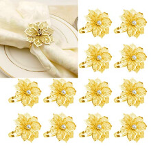 Flower Napkin Rings Set of 12, Hollow Out Floral Napkin Holder Adornment Exquisite Household Napkins Rings Set Rhinestone Napkin Rings for Wedding