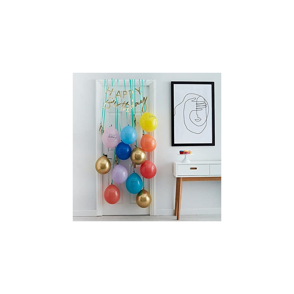 Bright Rainbow and Gold Foil Happy Birthday Balloon, Streamer and Bunting Door Celebration Kit Decoration