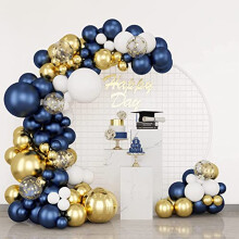 174Pcs Navy Blue Balloons Garland Arch Kit, Metallic Gold Latex White Confetti Balloons Foil Balloons for Birthday, Graduation, Baby Shower, Wedding,