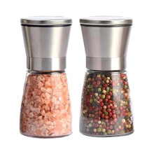 Salt and Pepper Grinder Mill Set Salt and Pepper Shakers Brushed Stainless Steel Glass Body and Adjustable Coarseness Spice Mill Set Silver