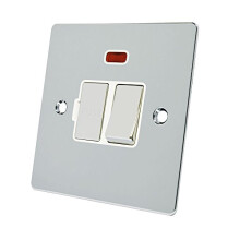 FPCSFNWC Polished Chrome Flat Spur w White Insert Metal Rocker Switch-13 Amp Switched Fused Connection Unit with Neon Indicator, 240 V