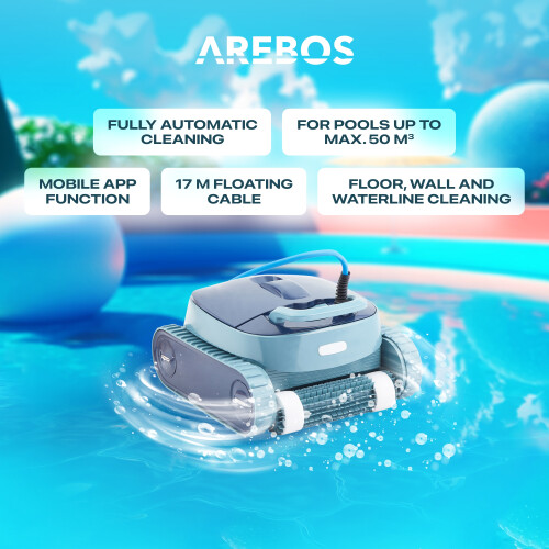 AREBOS Pool Robot Pool Runner Pool Vacuum Cleaner Pool Cleaner with App