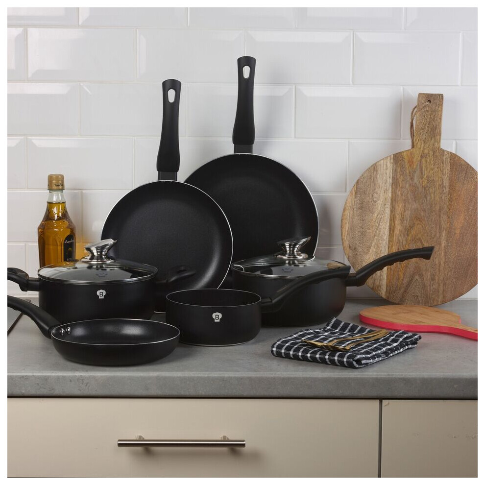 (Matt Black) 8 Pcs Blaumann Cookware Set Cooking Pots Pans With Soft Touch Handles Glass Lids-image-OPC-PDFQVXY-NEW
