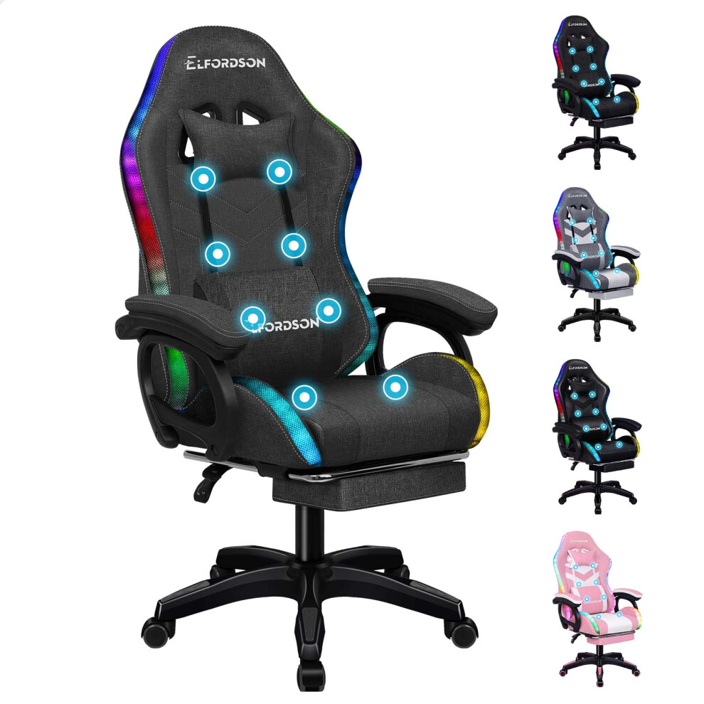 (LED Marc - Fabric Dark Grey) ELFORDSON Gaming Office Chair 12 RGB LED Massage Footrest