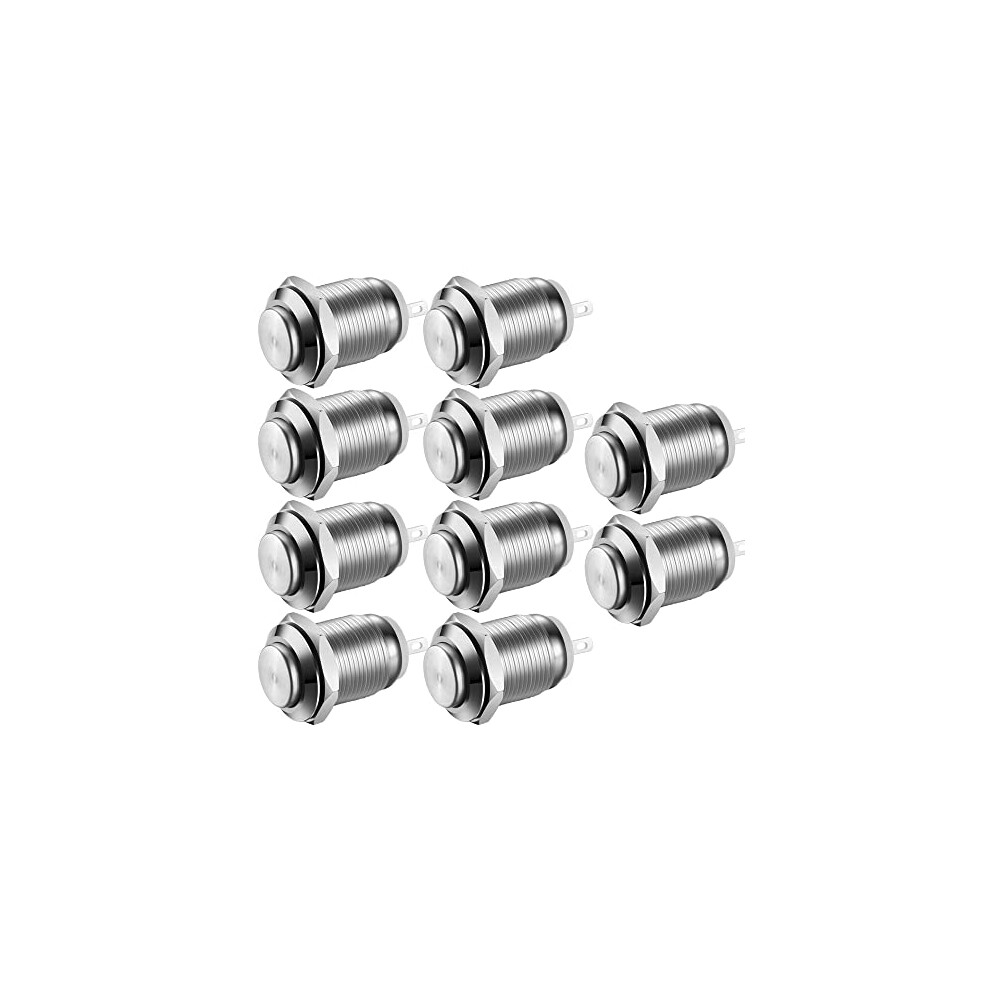 10 Pcs 12Mm Waterproof Push Button Momentary Stainless Steel Push Button On Off 2A 12V/24V/125V/250V Ac (High Head) 781621381975