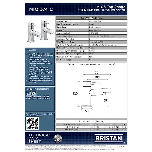 Bristan Essentials Mios Bathroom Taps, 3/4 Inch Basin Taps 1
