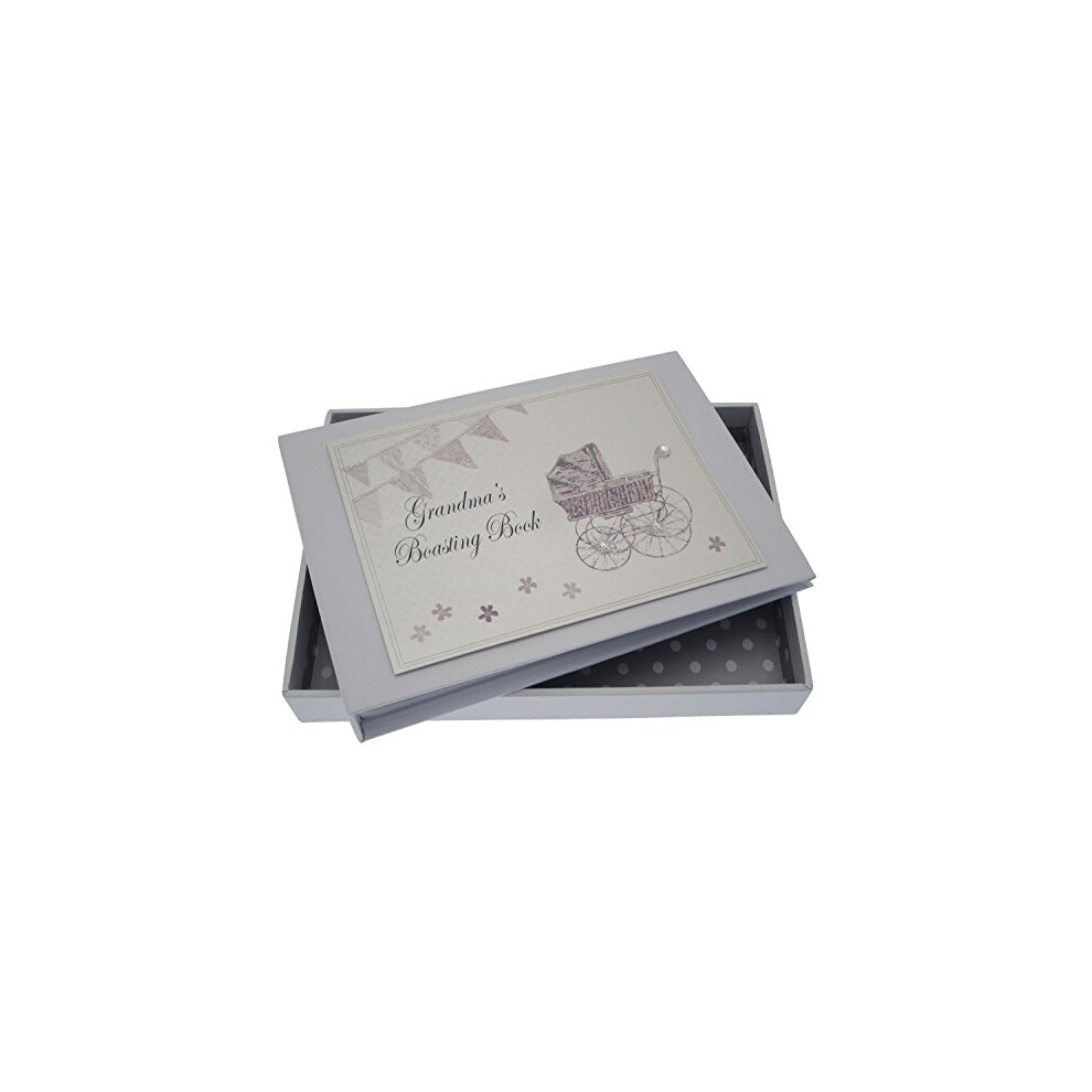 Grandma's Boasting Book Tiny Album ( Pram And Bunting) Silver White Cotton Cards