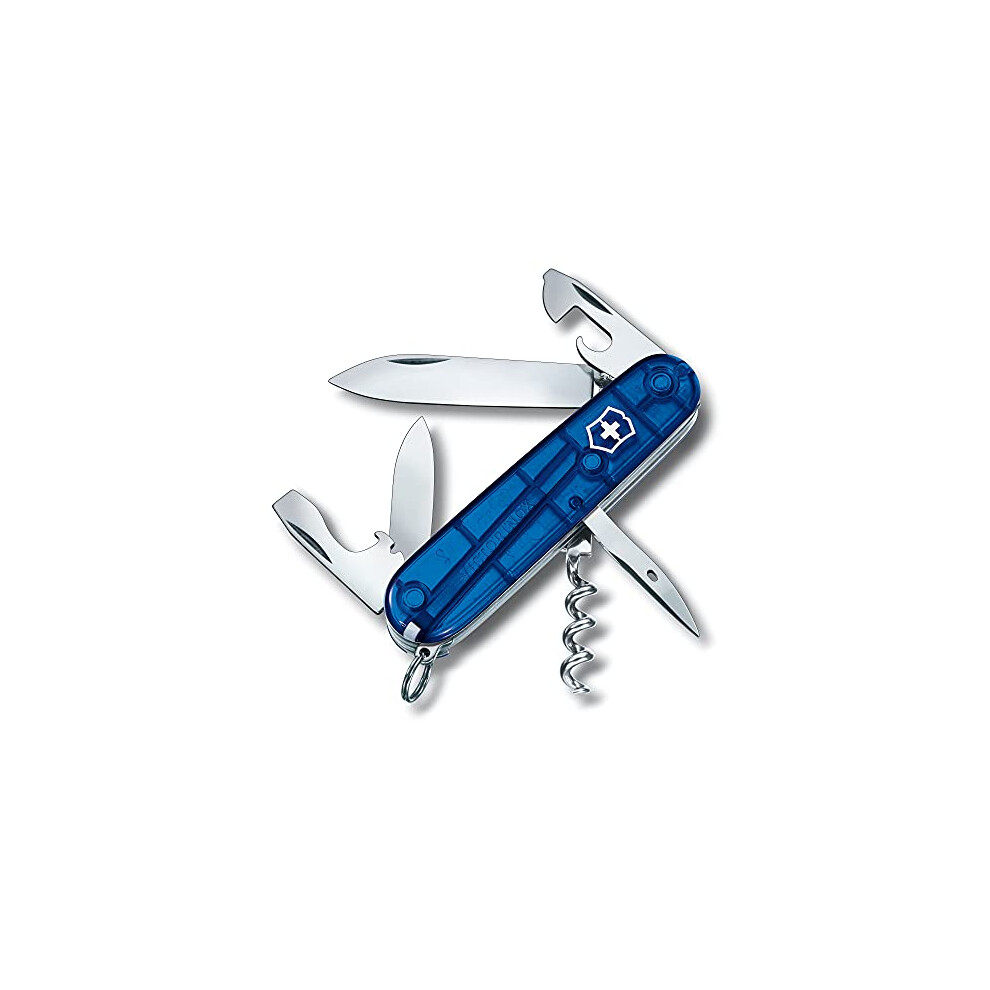 Spartan Swiss Army Knife, Camping Pocket Knives, Medium, Multi Tool, 12 Functions, Blade, Bottle Opener, Blue Transparent