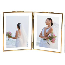 Double Folding 4x6 Brass Picture Frames Gold Vintage Style Glass Photo Frame Tabletop Memorial Picture Frame for Pressed Flowers Artwork Certificate