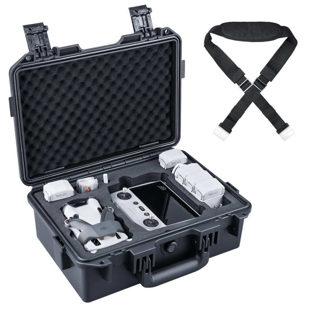 Titan Mm410 Waterproof Hard Case For Dji Mini 4 Pro/Mini 3/Pro And Rc2/Rc/Rc-N2/N1, With Shoulder Strap, Support 7 Batteries And Rc Lanyard Black 6975428510704