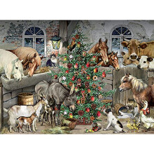 Bits and Pieces - 300-dielna skladacka pre dospelých 45,5 cm x 61 cm - Vianoce v stodole - 300 dielov trblietavé trblietavé zvieratká, sviatky, z