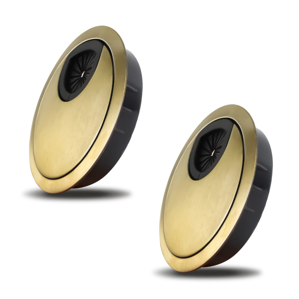 2 Pcs High End Desk Caps 59 mm | Cord Hole Cover Organizers for Desks, Office & Worktops | Color: Black | Material: Zinc Alloy (Bronze)
