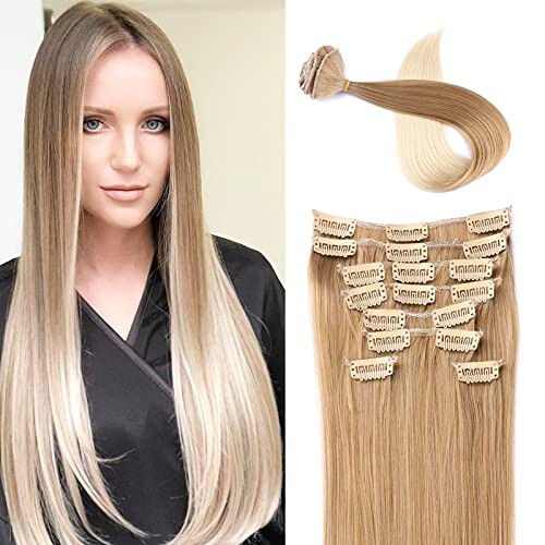 Balayage Mixed Blonde Color Clips In Human Blend Hair Extension Hair ...