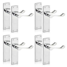 XFORT Victorian Lever Latch Scroll Polished Chrome Door Handles, Long 6" Backplate, Elegant Door Handle Set for Wooden Doors, Classic Scroll Design,
