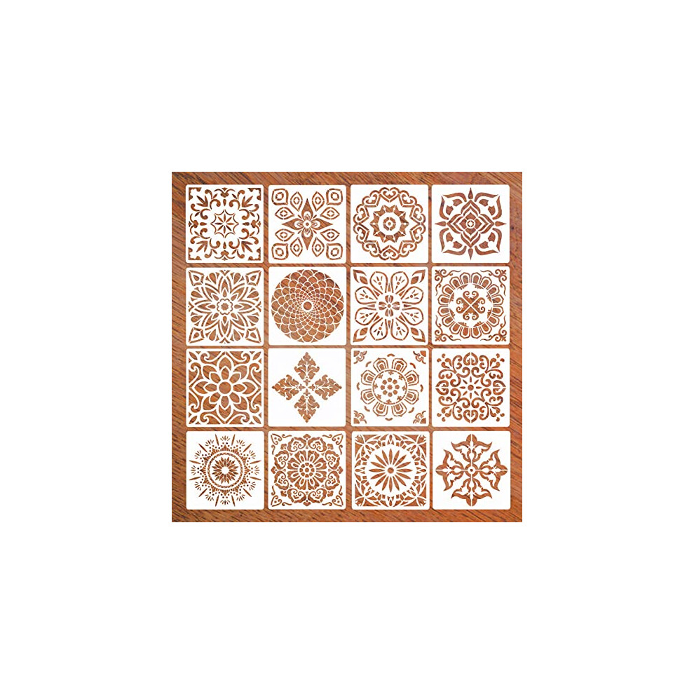 16Pcs Mandala Stencils,Mandala Pattern Reusable Stencils Laser Cut DIY Painting Template for Art Scrapbook Walls,Doors,Furniture,15 x 15 cm