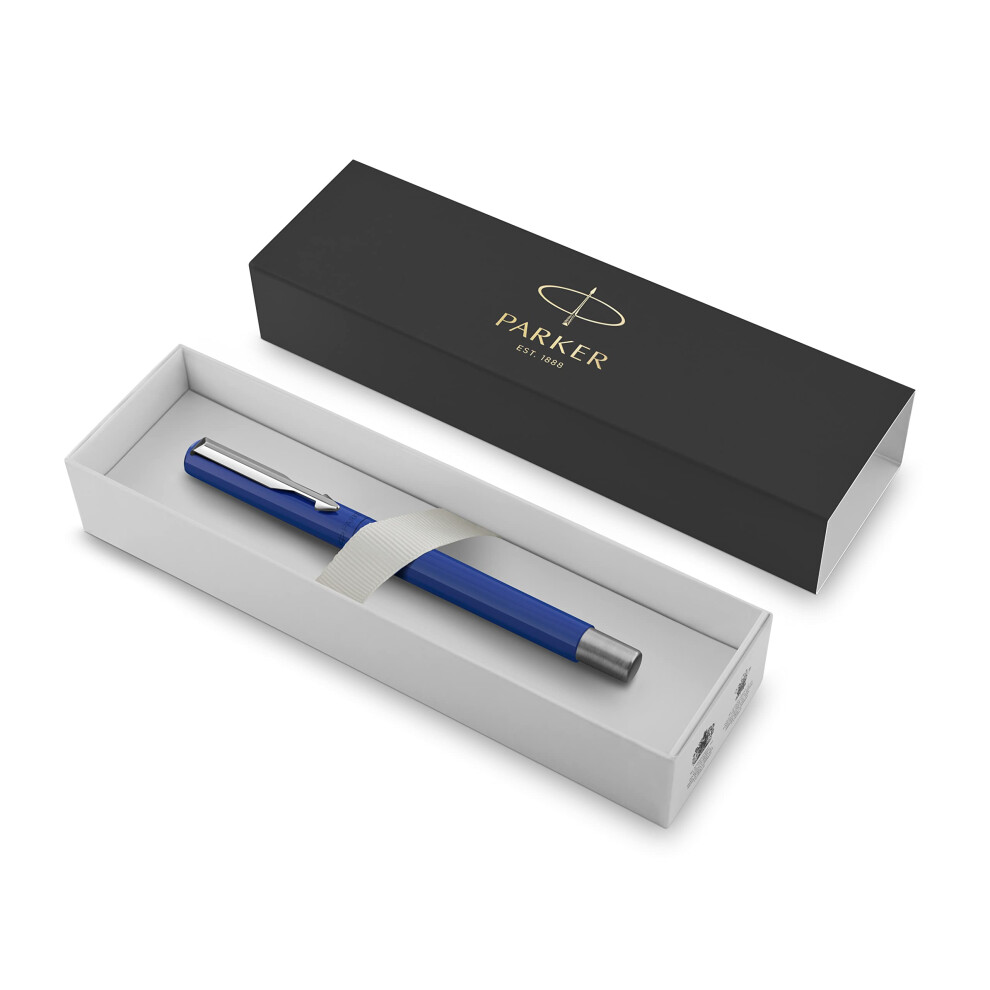 Vector Premium Rollerball Pen - Blue Barrel with Chrome Trim - Black Ink - Gift Boxed