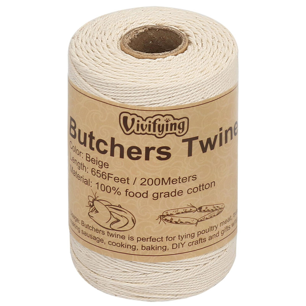 656 Feet 3Ply Cotton Bakers Twine, Food Safe Cooking String For Tying Meat, Making Sausage (White) 712190575694