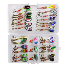 30 Pcs Fishing Lures, Spinner Baits with Plastic Box for Bass Perch Pike Walleye Trout Salmon, Assorted Hard Metal Spinner Lures Kit, Fit Saltwater