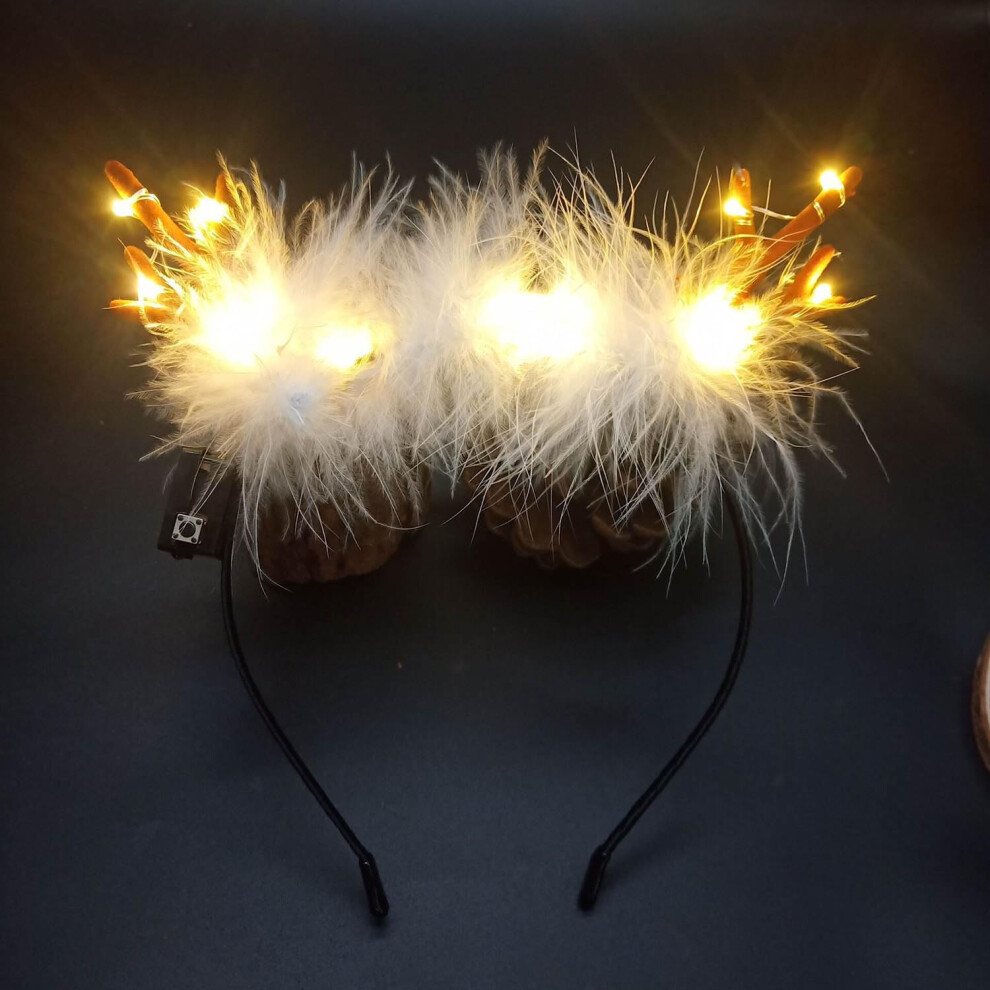 LED Light Up Deer Antlers Headband Christmas Reindeer Feather Headbands Holiday Headpiece Xmas Hair Accessories