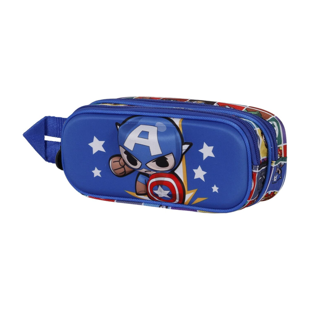 Captain America Punch-3D Double Pencil Case, Blue, 22 x 9.5 cm