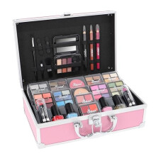 Hot Pink Makeup Vanity Case – 82-pcs Vegan Makeup Kit for Teens and Women with Eyeshadow, Blusher, Lipsticks and Nail Products – Fun Travelling
