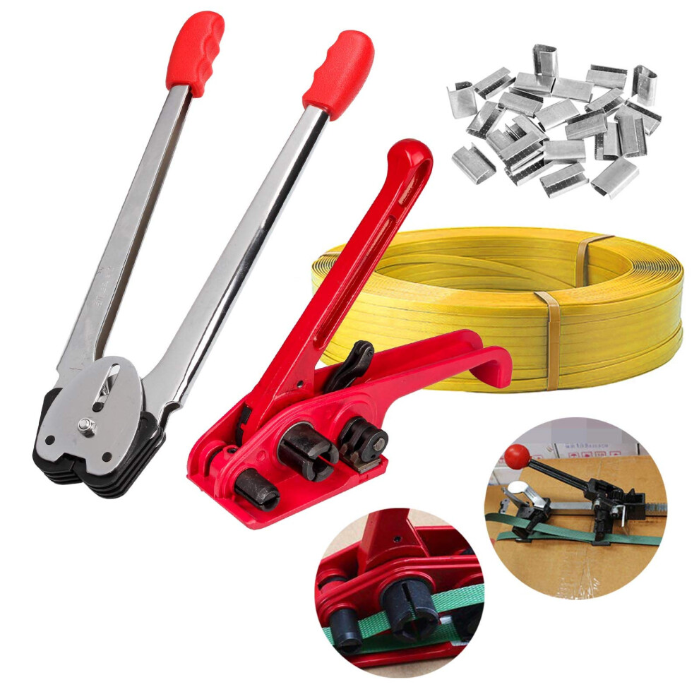 Complete PET/PP Strapping Tools Kit â Manual Banding Set with Tensioner, Sealer, 100m Belt & Seals for 1/2"-3/5" Poly Straps