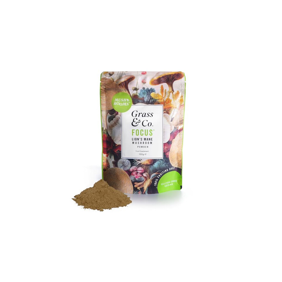 Photos - Vitamins & Minerals Grass Focus - Organic Lion's Mane Mushroom Powder with Ginseng & Omega-3 | Memory & Focus Supplement | Non-GMO, Gluten-Free, Cruel 