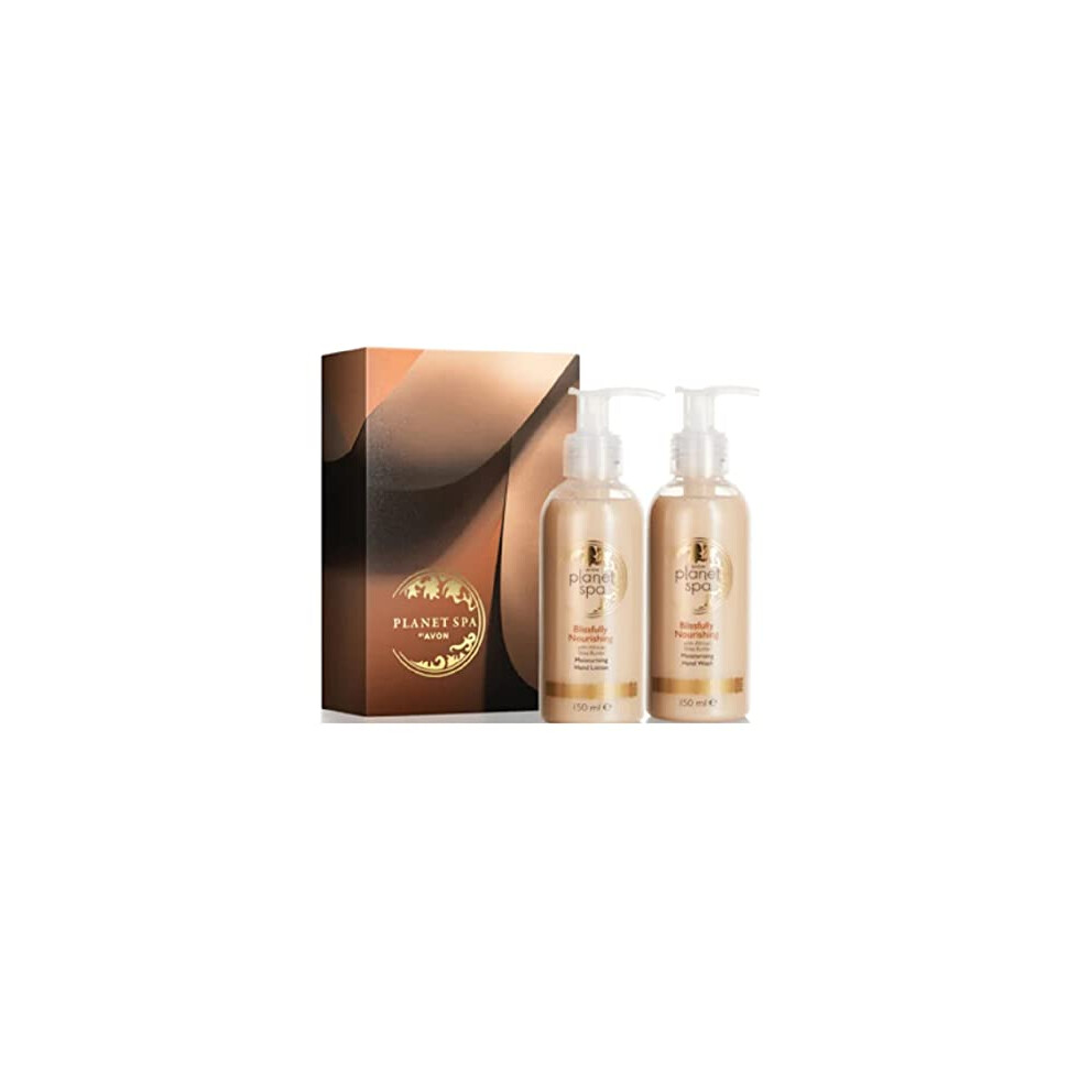 Planet Spa Blissfully Nourishing Hand Care Gift Set consists of 1 x 150ml Hand Wash and 1 x 150ml Hand Lotion Gift Boxed by Avon