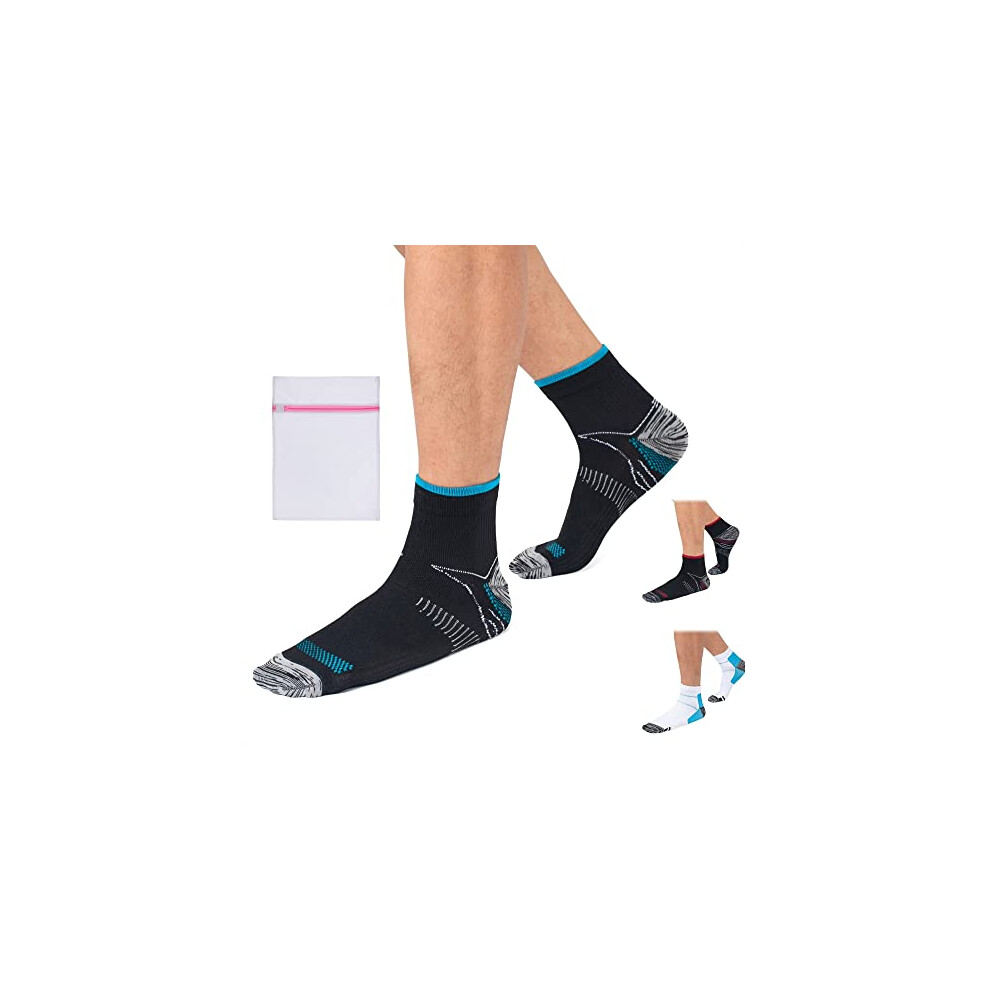 Ankle Compression Socks - Supports Arch Pain, Sprain, Plantar Fasciitis, Foot Swelling, Travel, Flight, Heel Spurs, Pregnancy | L/XL with Mesh Laundry