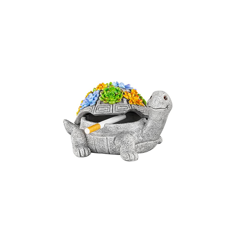 Ashtray, Outdoor Ashtray with Lid Smokeless Waterproof Ash Tray with Cute Turtle Decor, Resin Ashtray for Cigarettes Home Office, Porch Patio