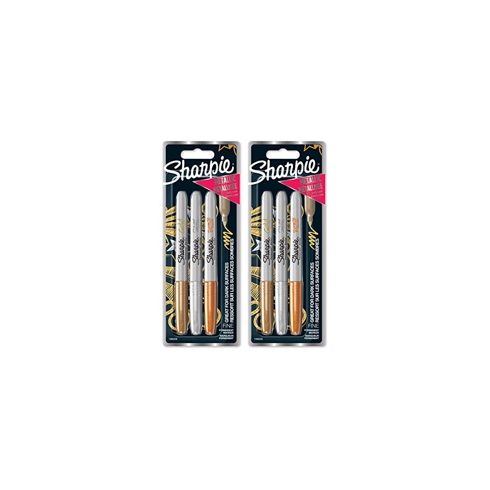 Metallic Permanent Marker Pens - Fine Point - Pack of 6 - Assorted Metallic Colours - Gold, Silver, Bronze