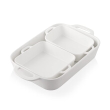 Ceramic Bakeware Set, Rectangle Baking Pan for Cooking, Kitchen, Cake Dinner, Banquet and Daily Use, 32cm x 22cm Porcelain Bakeware (White)