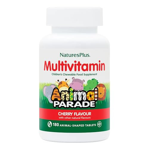 NaturesPlus, Animal Parade, Complément Multivitaminé à Croquer pour Enfants, Cerise, 180 Comprimés en Forme d'Animaux