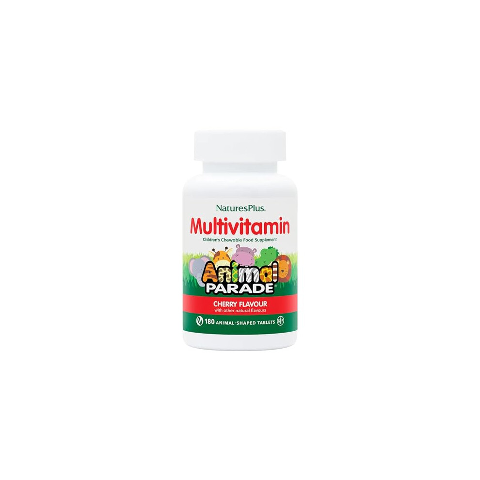 Nature's Plus Naturesplus Animal Parade Children Multivitamin - Natural Cherry Flavour, Chewable Animal Shaped Tablets - Gluten Free, Vegan - 180 Chewable Tablets