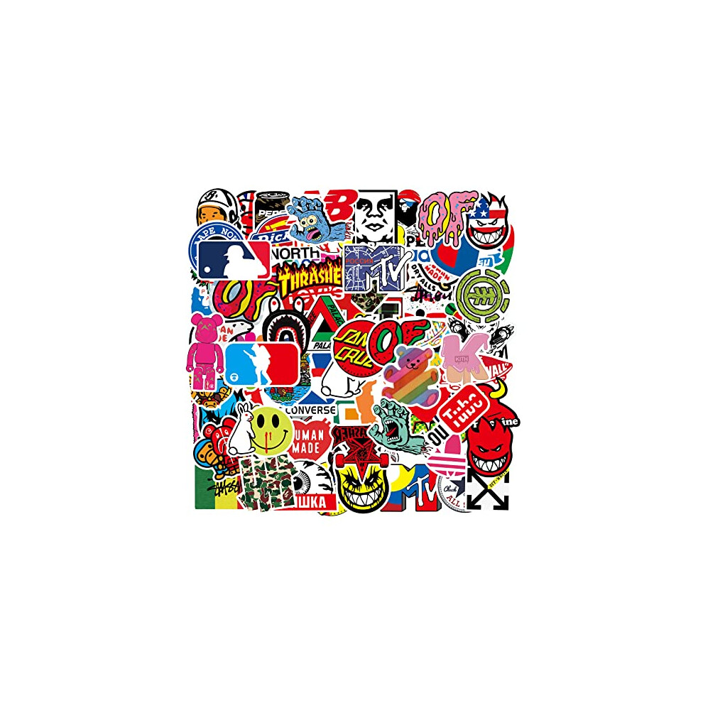 Yzwuyou 101Pcs Skateboard Stickers Pack Non-Repeat Cool Sticker Pack Waterproof Reusable Vinyl Brand Stickers For Adults Teens Boys Graffiti Cars Guitar